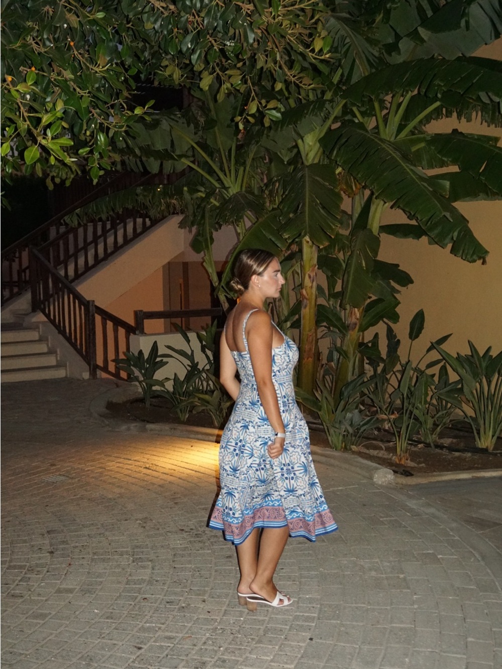 Blue & White Floral Sundress with Border Print